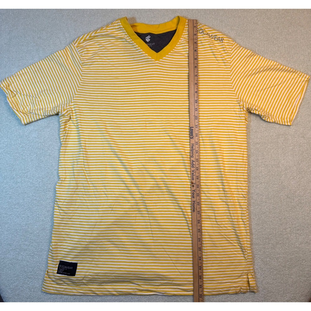 Rocawear Classic Mens 2XL Yellow White Striped V-Neck Short Sleeve Cotton Tee